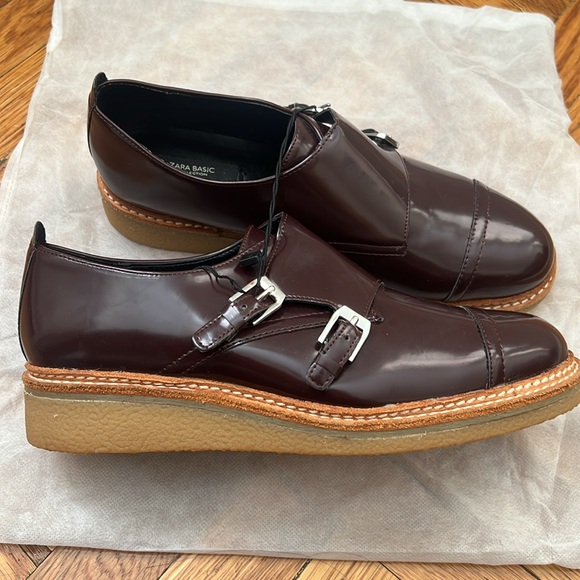 NEW Zara Women’s Lug Sole Chunky Loafers/ Blucher in Burgundy Red, Size 39/ US 8 - Picture 6 of 6